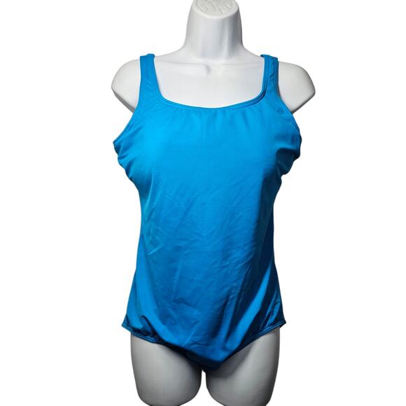 Lands' End Mastectomy Scoop Neck Tugless Sporty One Piece Swimsuit Size 14 - Picture 1 of 8